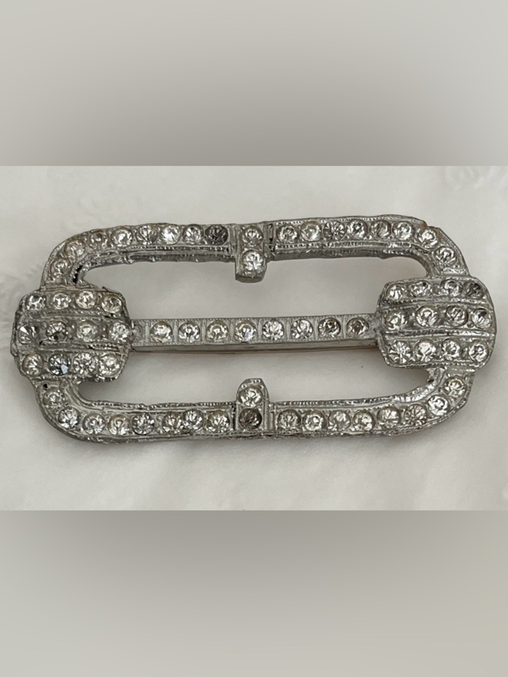 Crystal-Rhinestone Embellished Silver Tone Brooch Pin